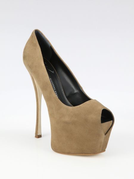 Giuseppe Zanotti Suede Peep Toe Platform Pumps in Beige (bamboo) - Lyst