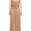 Halston Heritage Pleated Lamé Maxi Dress in Beige (nude) - Lyst