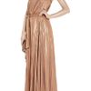 Halston Heritage Pleated Lamé Maxi Dress in Beige (nude) - Lyst