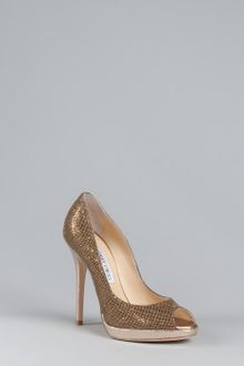 Jimmy Choo Bronze Glitter Quiet Peep Toe Pumps - Lyst