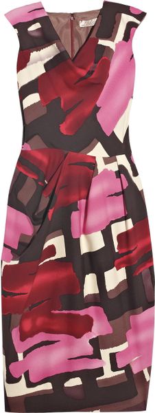 Lela Rose Woolblend Brushstrokeprint Dress in Purple (burgundy) - Lyst