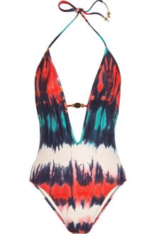 Milly Acapulco Printed Plunge-front Halterneck Swimsuit - Lyst