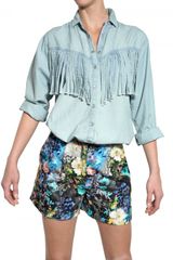 MSGM Fringed Chambray Cotton Denim Shirt