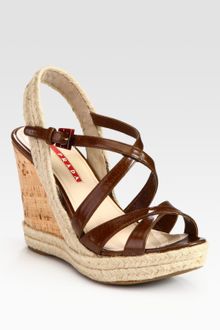Prada Leather Espadrille Slingback Wedge Sandals - Lyst