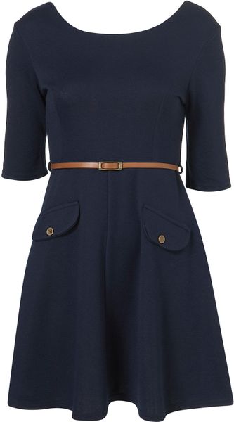 Topshop Pocket Ponti Skater Dress  in Blue (navy blue) - Lyst