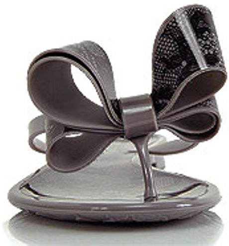 ... Couture Jelly - Grey Rubber Lace Thong Sandal with Bow in Gray (grey
