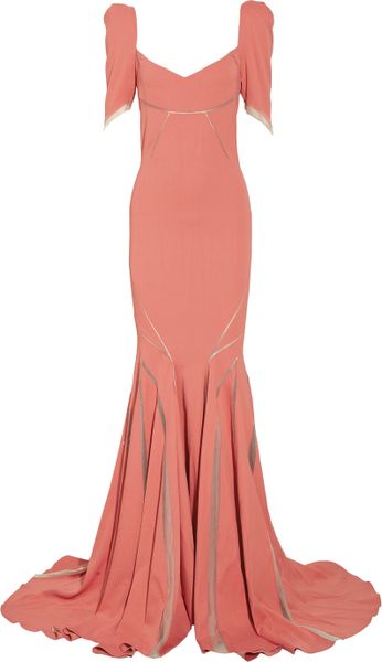 Zac Posen Stretch Satincrepe Fishtail Gown in Pink (coral) - Lyst