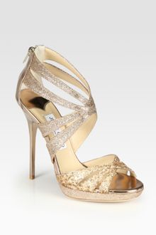 Jimmy Choo Garland Two-tone Glitter-coated Metallic Leather Sandals - Lyst
