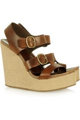 Pedro Garcia Teri Leather and Canvas Wedge Sandals