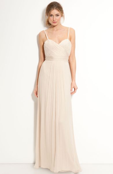 Vera Wang Lavender Silk Chiffon Gown in Beige (buff) - Lyst
