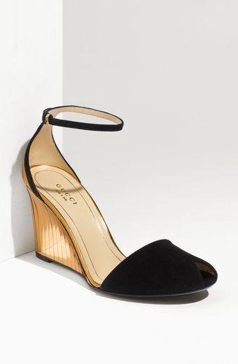 Gucci Ankle Strap Peep Toe Wedge - Lyst
