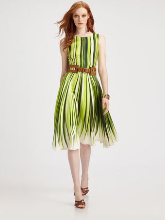 Oscar de la Renta Silk Palm Print Dress - Lyst