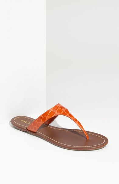 Prada Crocco Thong Sandal in Orange - Lyst