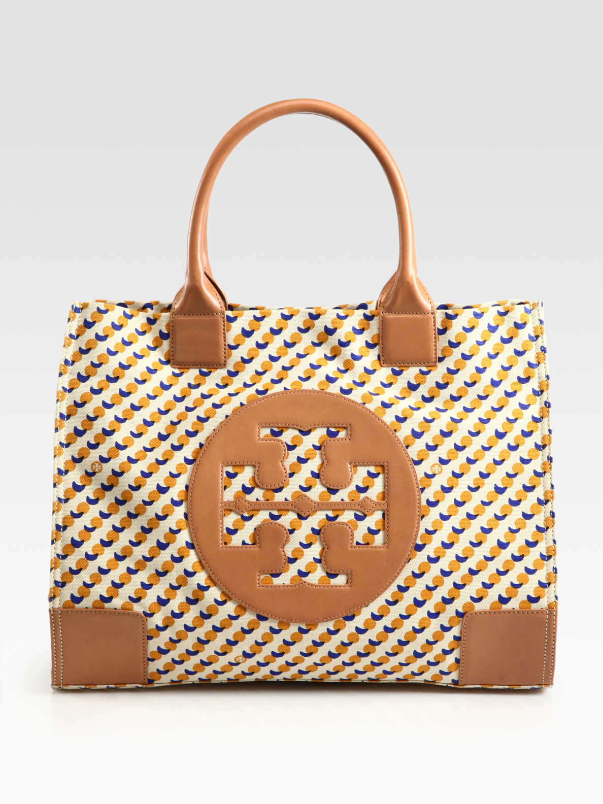 Tory Burch Jules Canvas and Leather Logo Tote Bag in Brown | Lyst