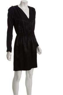 Halston Heritage Black Sateen Shirred Shoulder Long Sleeve Dress - Lyst