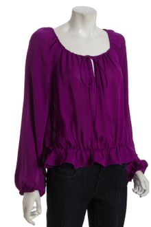 Halston Heritage Fuschia Silk Georgette Smocked Peasant Top - Lyst