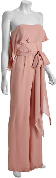 Halston Heritage Bisque Silk Georgette Strapless Asymmetrical Drape Jumpsuit - Lyst