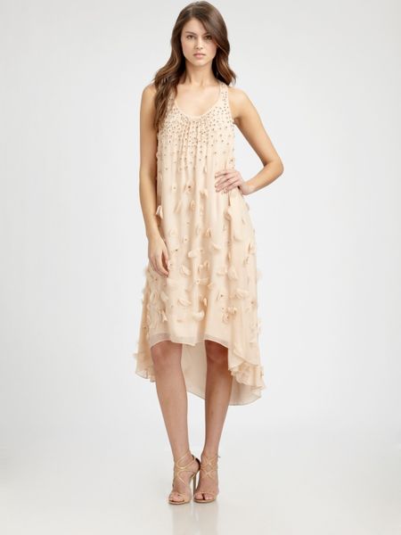 Badgley Mischka Silk Petal Dress in Pink (blush) | Lyst