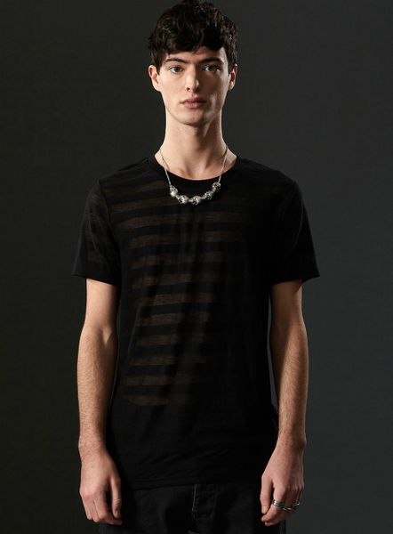 Topman Aaa Black Sheer Stripe Crew Tee* in Black for Men - Lyst