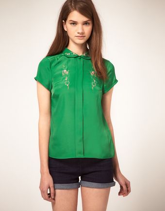  Asos Embroidered Blouse with Peter Pan Collar 