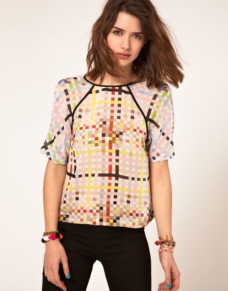 Asos Collection Asos Woven Tshirt with Mixed Square Print in Multicolor (multi) - Lyst