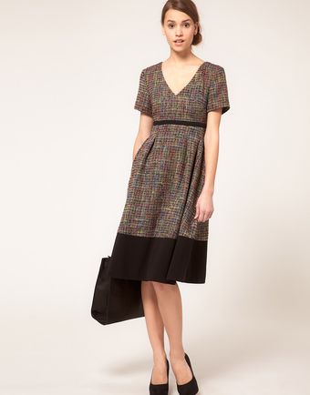  Midi V Neck Dress In Rainbow Boucle 