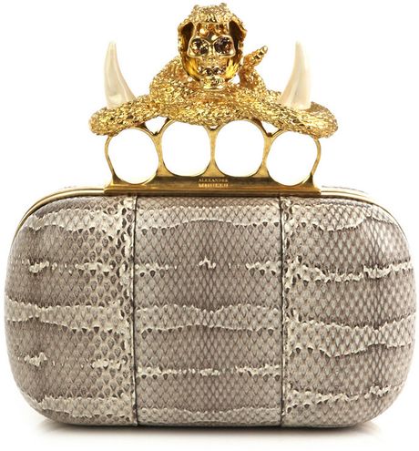 Alexander Mcqueen Ayres Snake Knuckleduster Clutch in Gray (grey) - Lyst