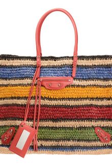 Balenciaga Striped Raffia and Leather Basket Tote - Lyst