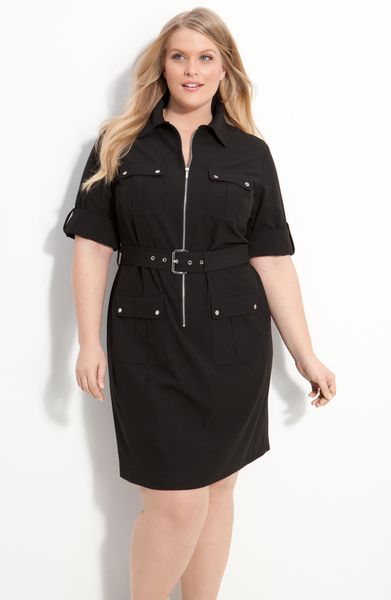 Michael Michael Kors Belted Shirt Dress in Black | Lyst
