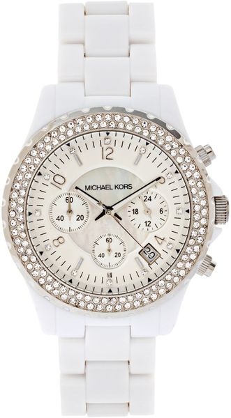Michael Kors White and Diamante Face Chronograph Watch - Lyst