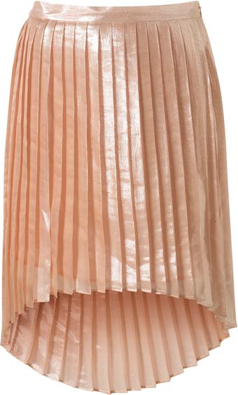 Topshop Premium Silk Shimmer Pleat Dip Hem Skirt - Lyst