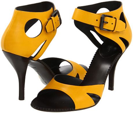 Bottega Veneta Leather Sandal Heels in Yellow - Lyst