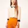 Asos Collection Asos Blouse with Double Collar in Beige (cream) - Lyst