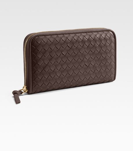 Bottega Veneta Woven Ziparound Wallet in Black (ebano) - Lyst
