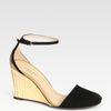 Gucci Delphine Suede and Metallic Leather Wedge Sandals in Black - Lyst