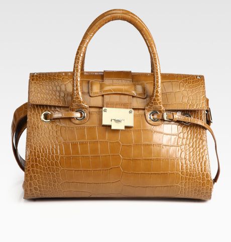 Jimmy Choo Large Rosalie Crocstamped Leather Satchel in Brown (tan) - Lyst
