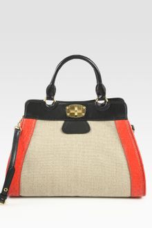 Miu Miu Linen and Ostrich Top Handle Bag - Lyst