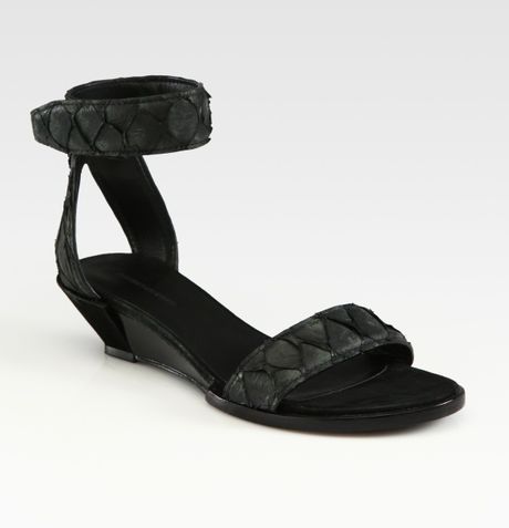 Alexander Wang Vika Parrot Fish and Suede Wedge Sandals in Black - Lyst