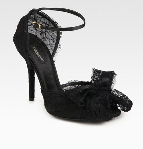 Dolce & Gabbana Lace and Satin Bow Sandals in Black - Lyst