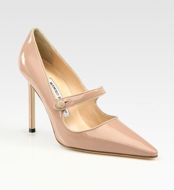 Manolo Blahnik Patent Leather Mary Jane Point Toe Pumps - Lyst
