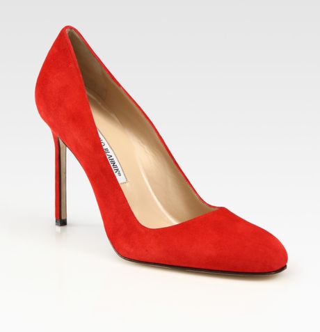 Manolo Blahnik Suede Pumps in Red - Lyst