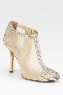 Oscar de la Renta Embellished Satin and Mesh Ankle Boots - Lyst