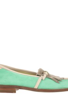 Pollini Mint-green and Beige Calfskin Suede Loafers with Cream Leather Trimming - Lyst