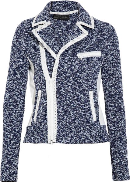 Rag & Bone Haver Leathertrimmed Knitted Cotton Jacket in Blue - Lyst