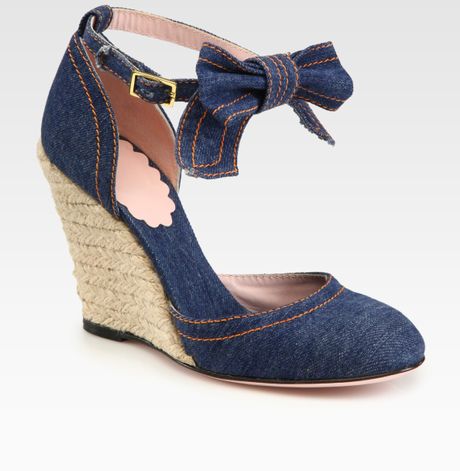 Red Valentino Denim Espadrille Wedge Bow Sandals in Blue (denim) - Lyst
