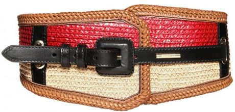 Burberry Prorsum High Waisted Two Tone Raffia Belt in Multicolor (red) - Lyst