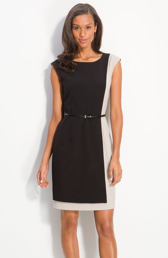  Belted Colorblock Sheath Dress 