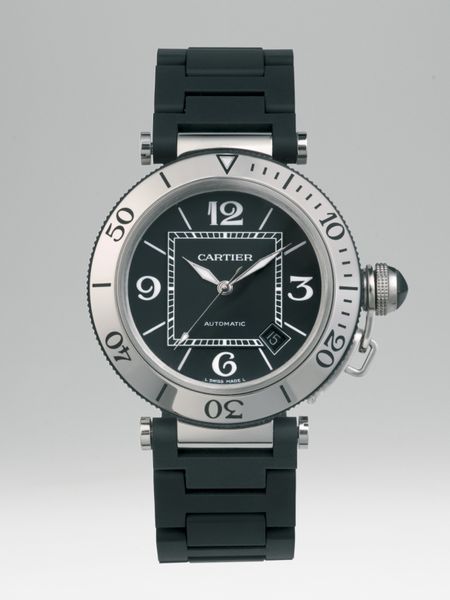 Cartier Pasha Seatimer Stainless Steel Watch On Black Rubber Bracelet ...