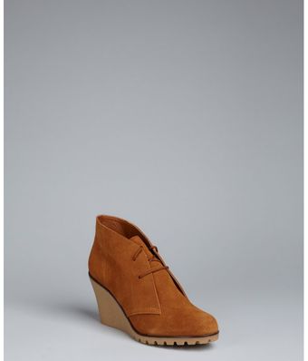  Cognac Suede Fanetta Lace Up Wedge Ankle Boots 