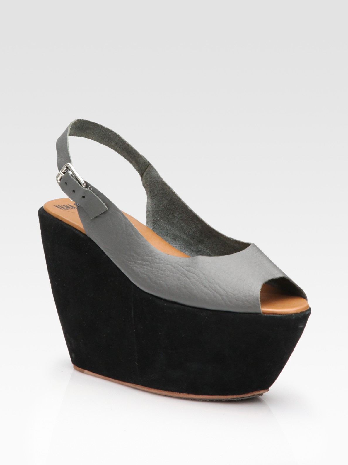 peep toe leather wedge